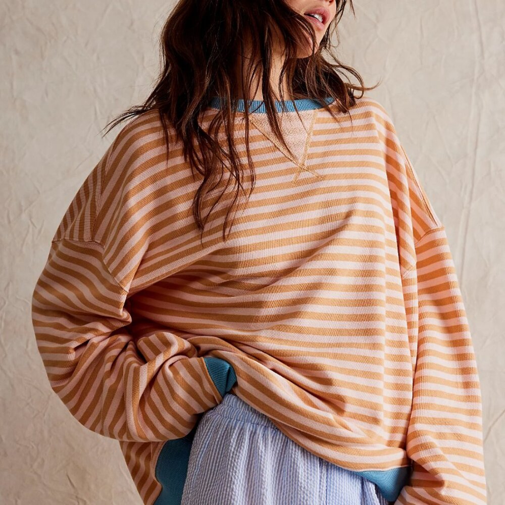 Free People Classic Striped Oversized Crewneck